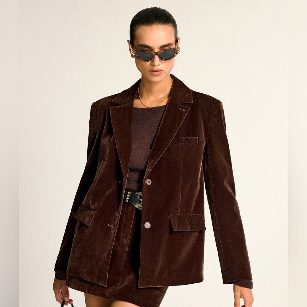 Elegant Brown Velvet Women's Blazer